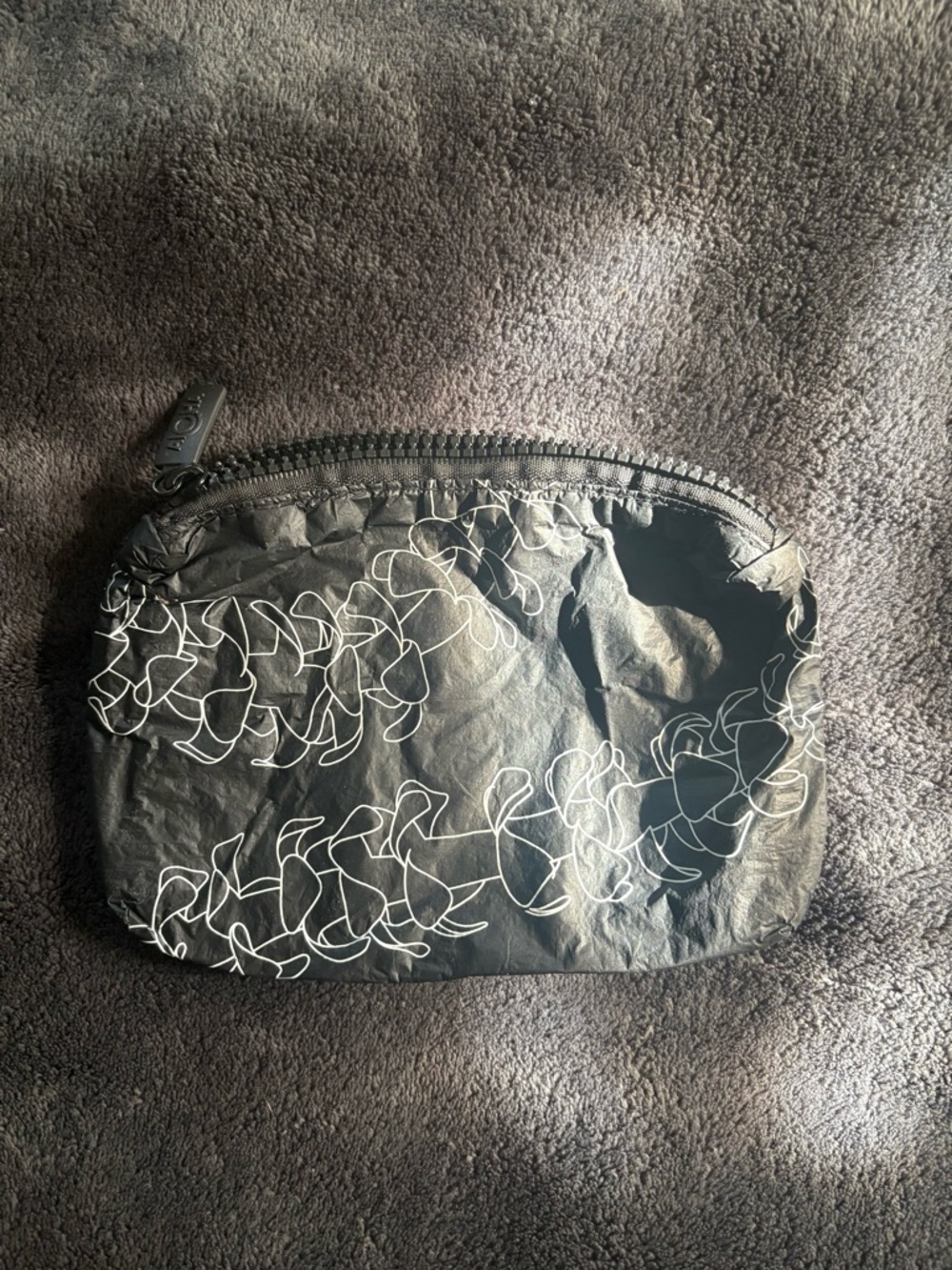 ALOHA Collection Black Zip Pouch with White Floral Line Design